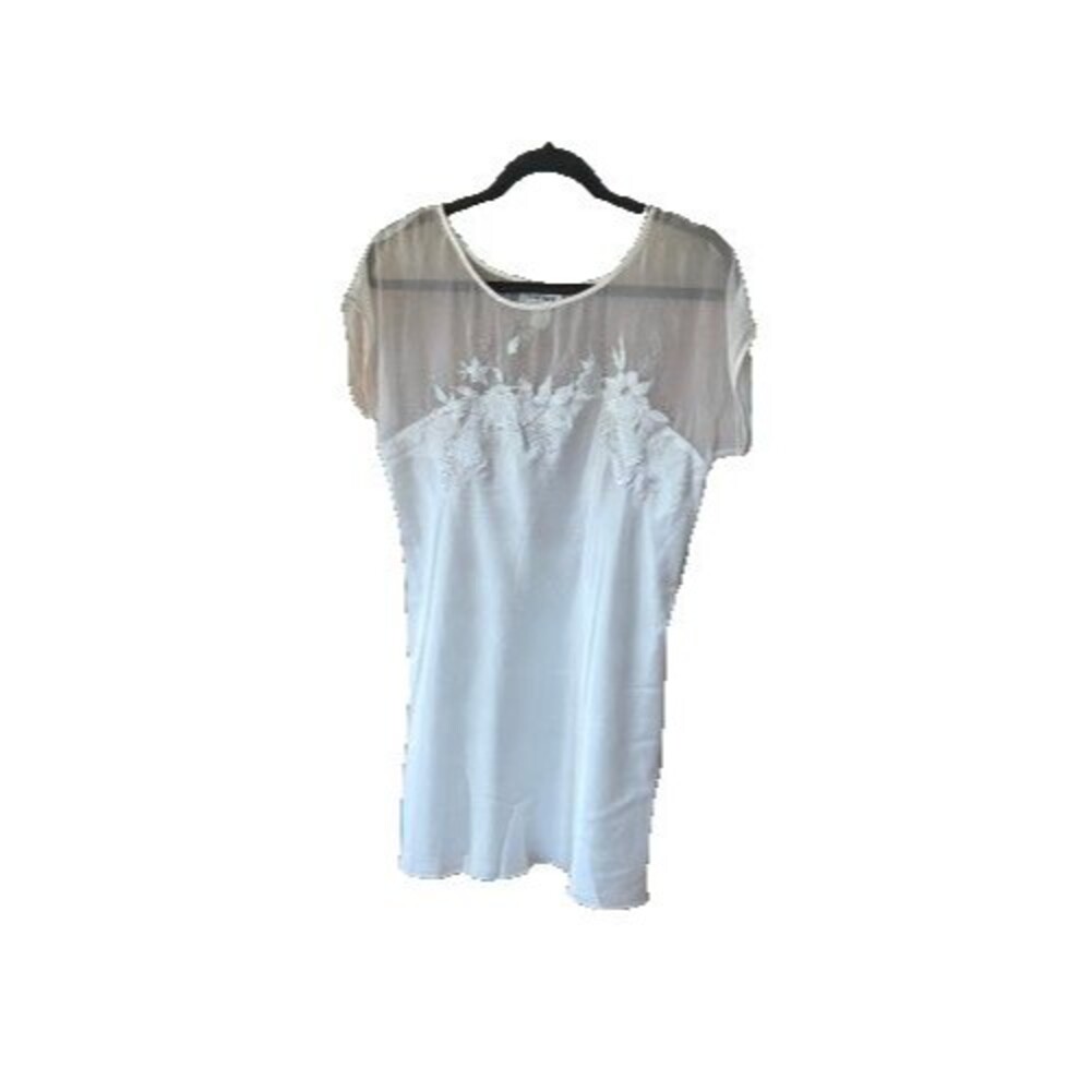 Natori White Sheer Embroidered Satin Nightgown Size Medium
